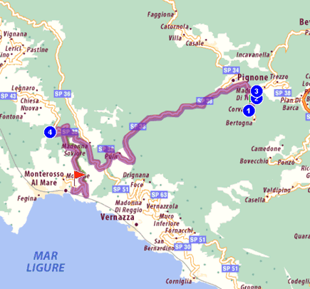 Mappa Corvara Monterosso Corvara di Beverino 17km 20 minuti