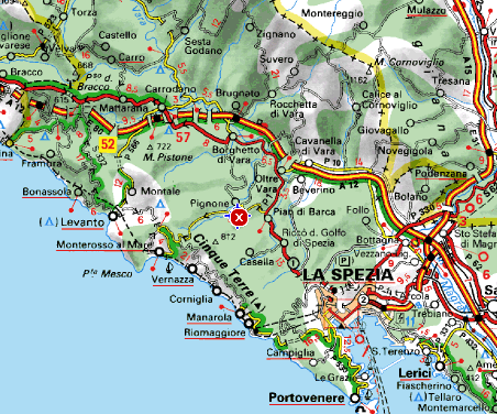 Map of La Spezia - Corvara di Beverino Cinque Terre areas