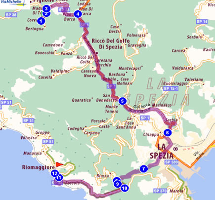 Mappa  Corvara di Beverino Riomaggiore 26km 34 minuti