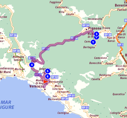 Mappa Corvara di Beverino - Vernazza 17km 23 minuti