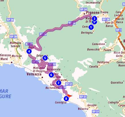 Mappa Corvara di beverino Cornglia 23Km 28 minuti